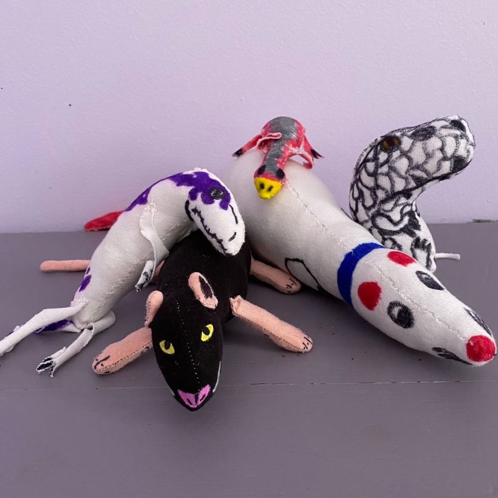 (2) RATS, RAPTOR, INDOMINUS REX, and Baby BIRD Handmade CUSTOM Adorable PLUSHIES